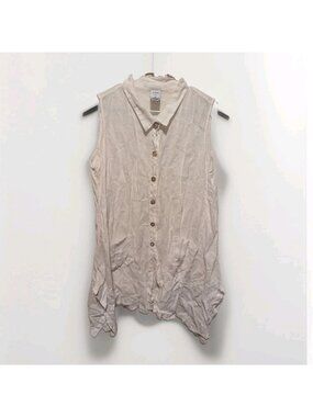 Match Point USA 100% Linen Sleeveless Button Front Tunic Top White Size XL